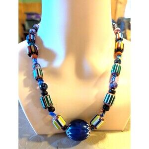 Ooak  Chevron Glass Milefiori VINTAGE style Artisan Necklace